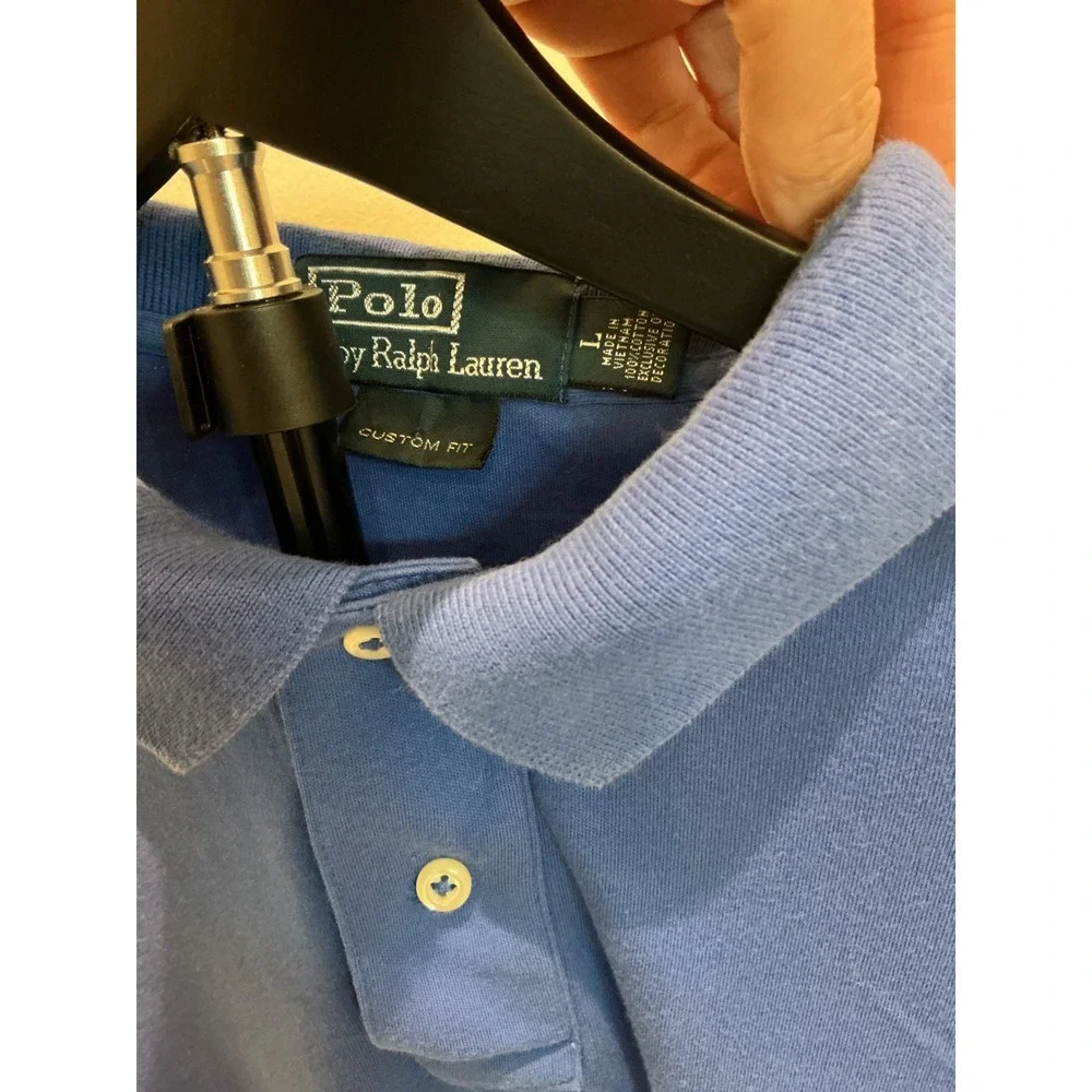 Polo Ralph Lauren Mens Custom Fit Polo Shirt Blue Lime Green Pony Large L